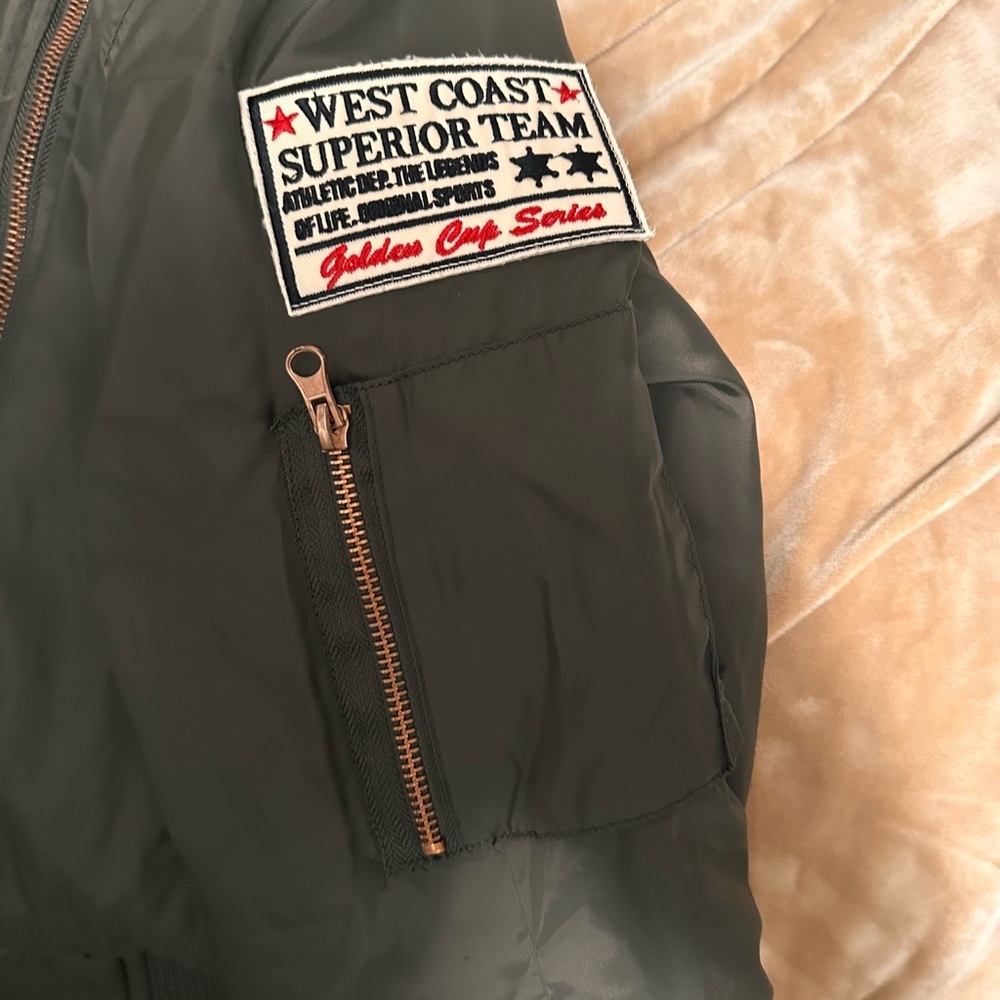 Iris Boutique Bomber Patch Olive Jacket L - image 5